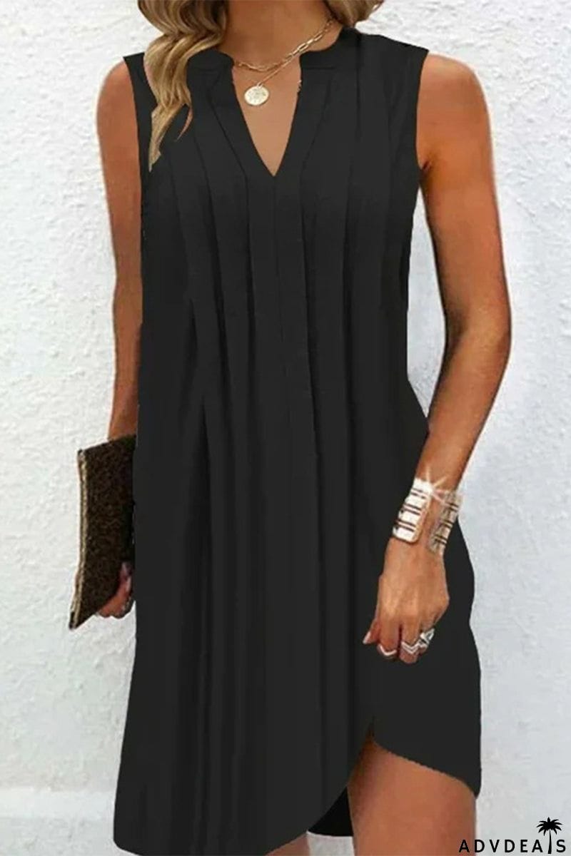 Casual Simplicity Solid Fold V Neck A Line Dresses
