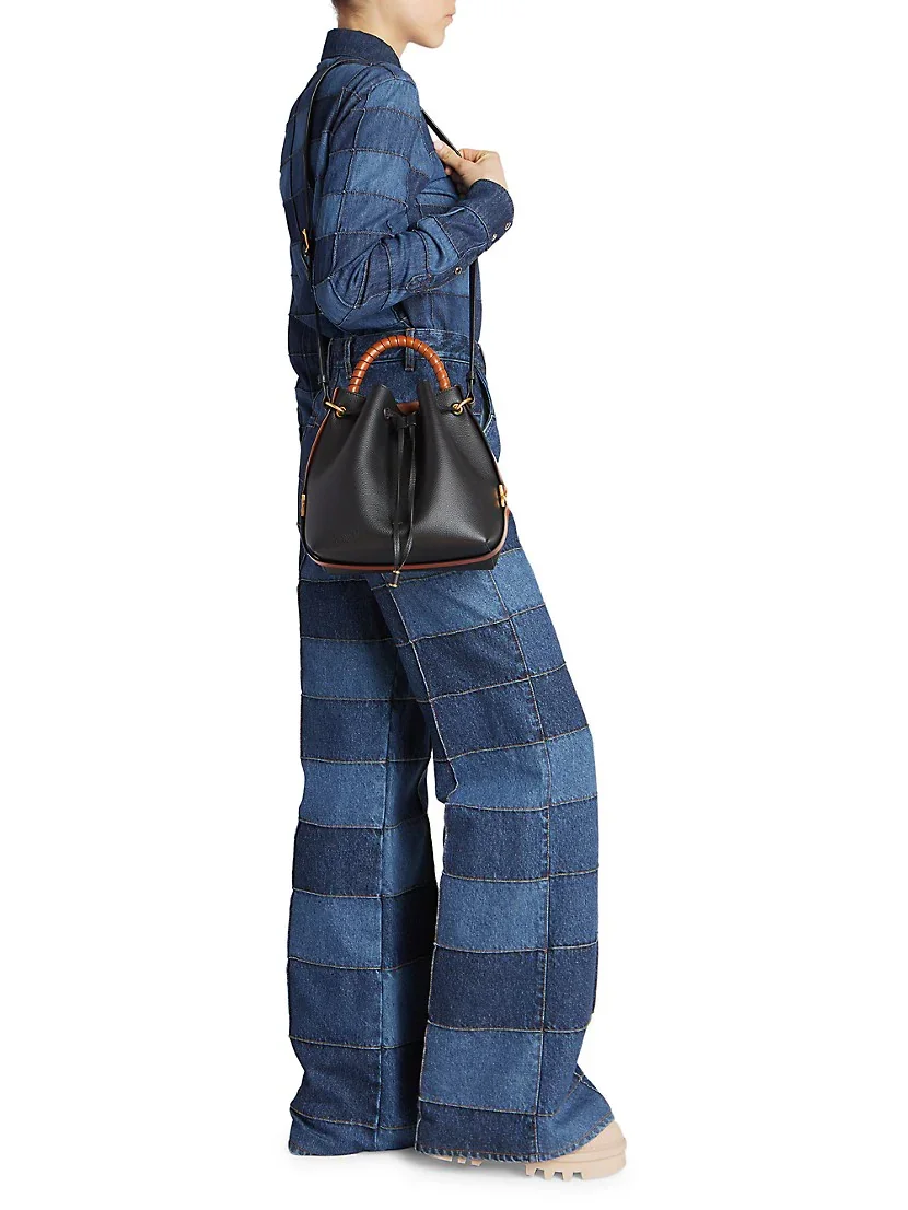 Chlo&eacute; Marcie Leather Bucket Bag-Black