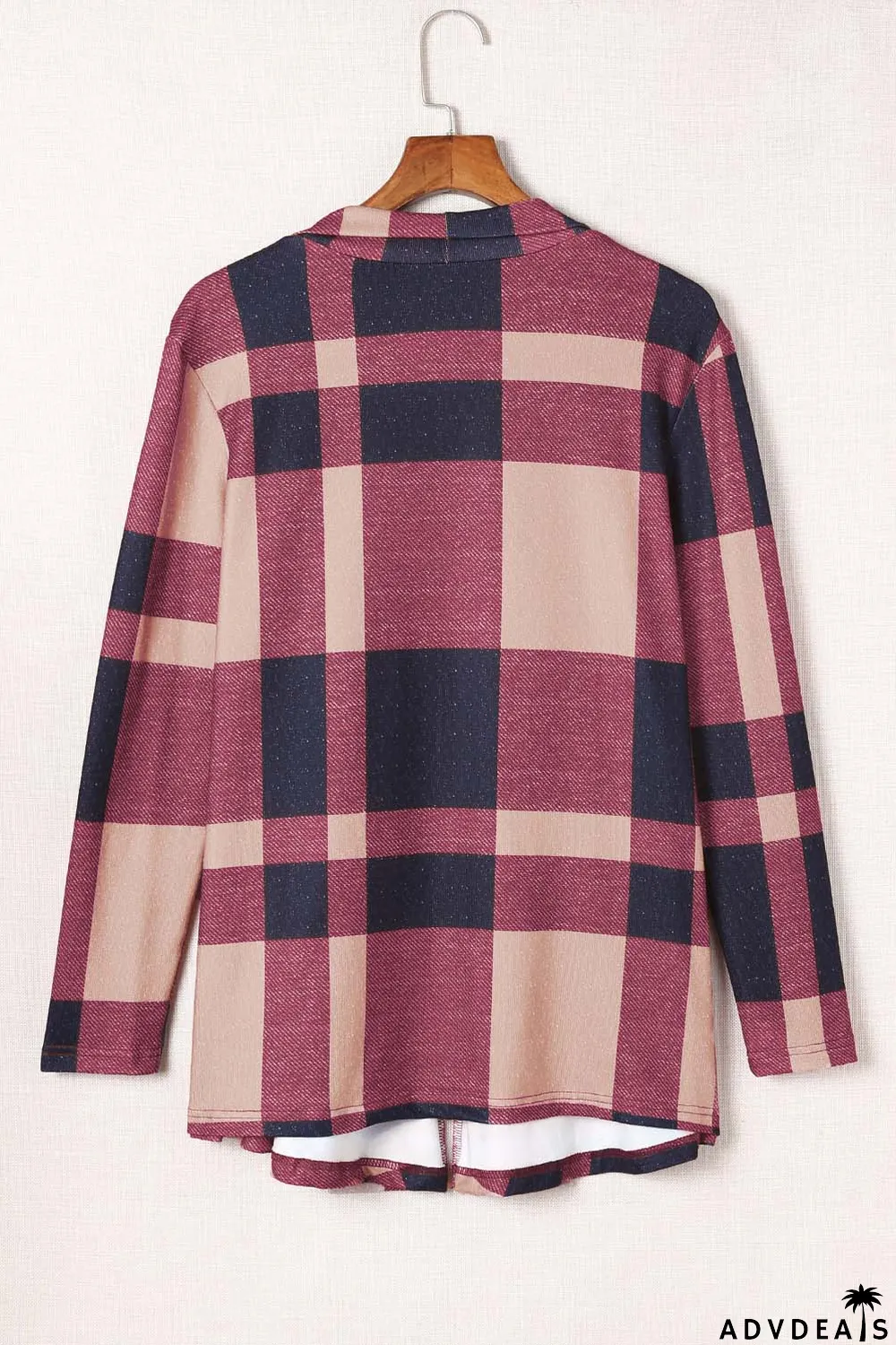 Draped Open Front Plaid Cardigan