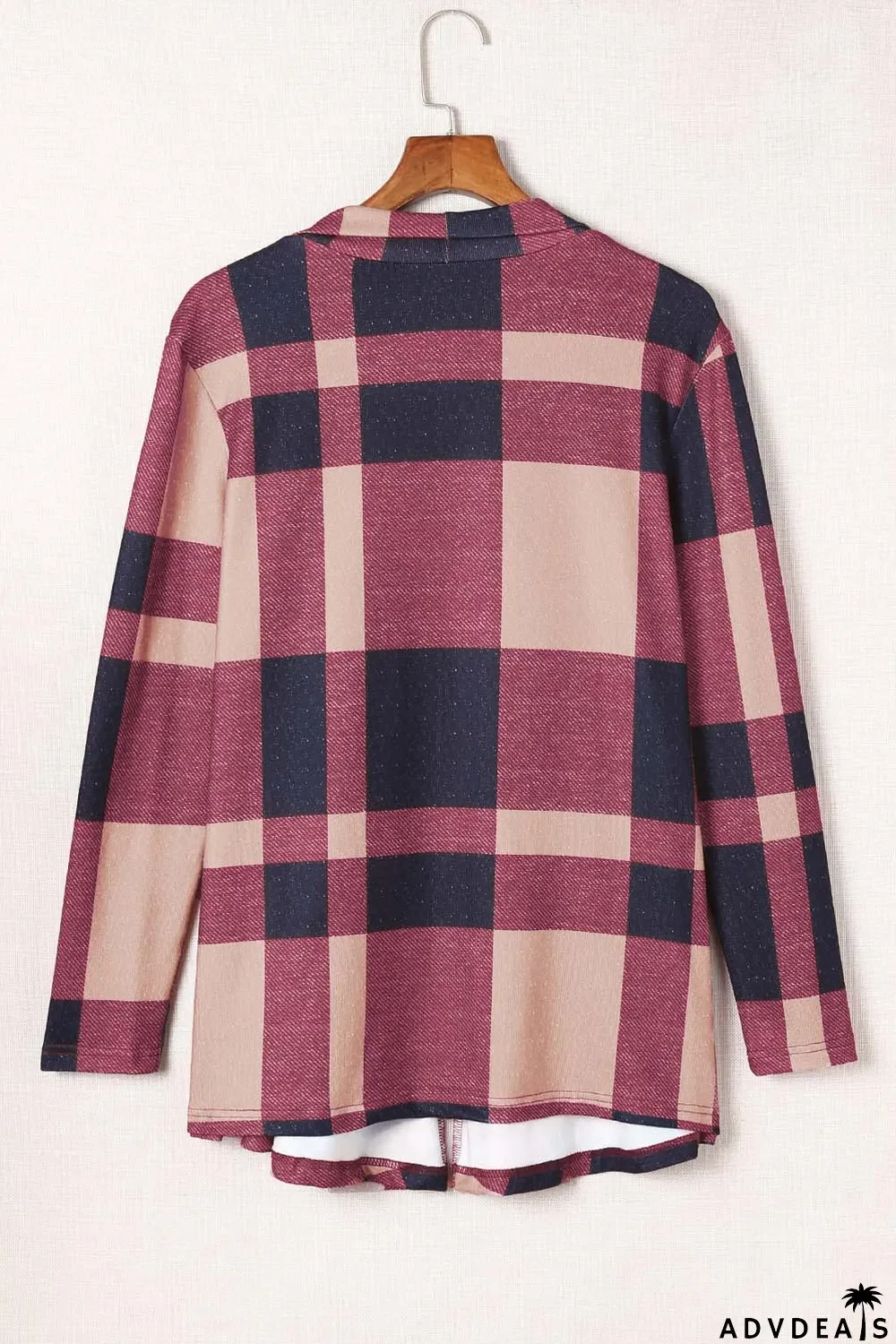 Draped Open Front Plaid Cardigan