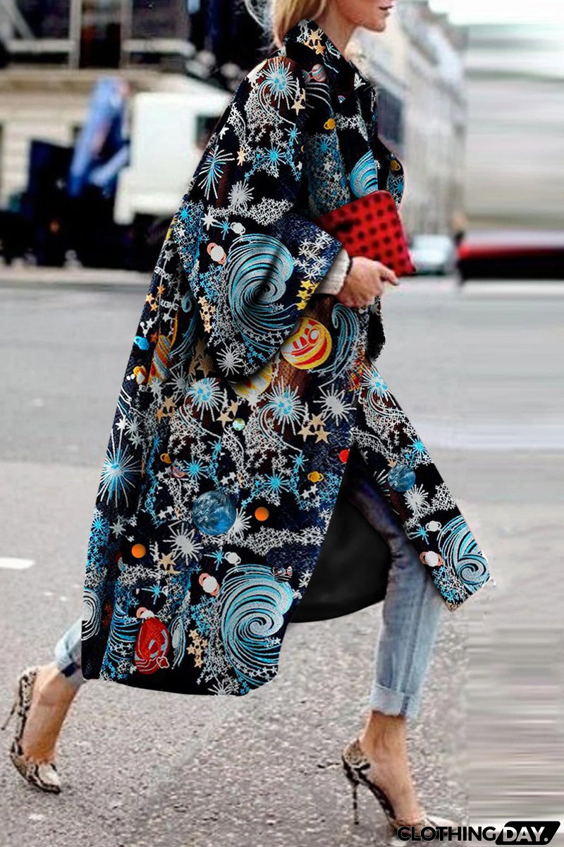 Street Print Patchwork Turndown Collar Outerwear(9 Colors)