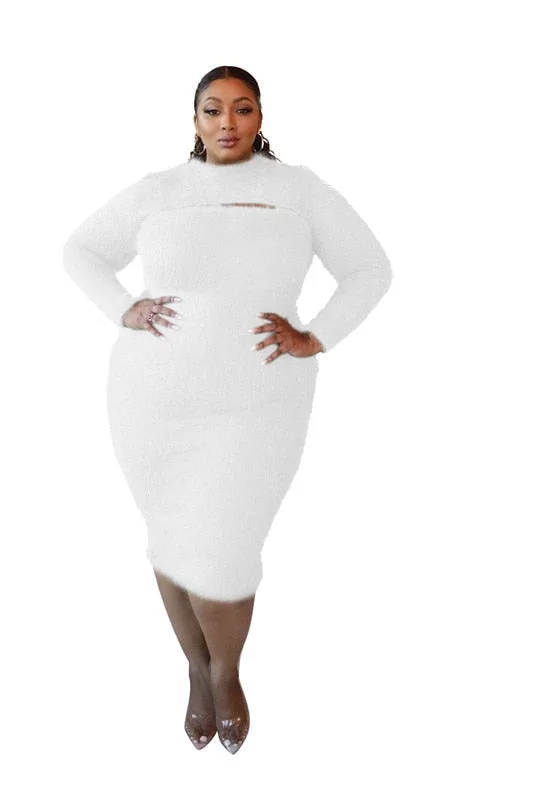 New Plus Size Knit Dresses for Women 2021 Elegant Solid Hollow Out Super Stretchy Maxi Dress High Quality Wholesale Dropshipping