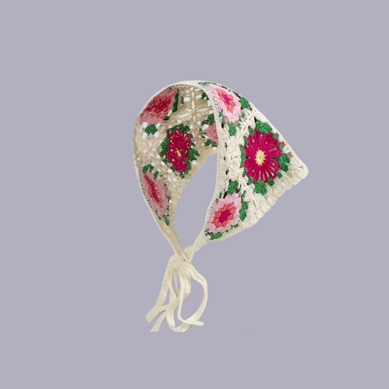 Sweet Handmade Mushroom Strawberry Crocheted Scarf French Triangle Scarf Closed Toe Women’s Net Red Knitted Hair Band Headband