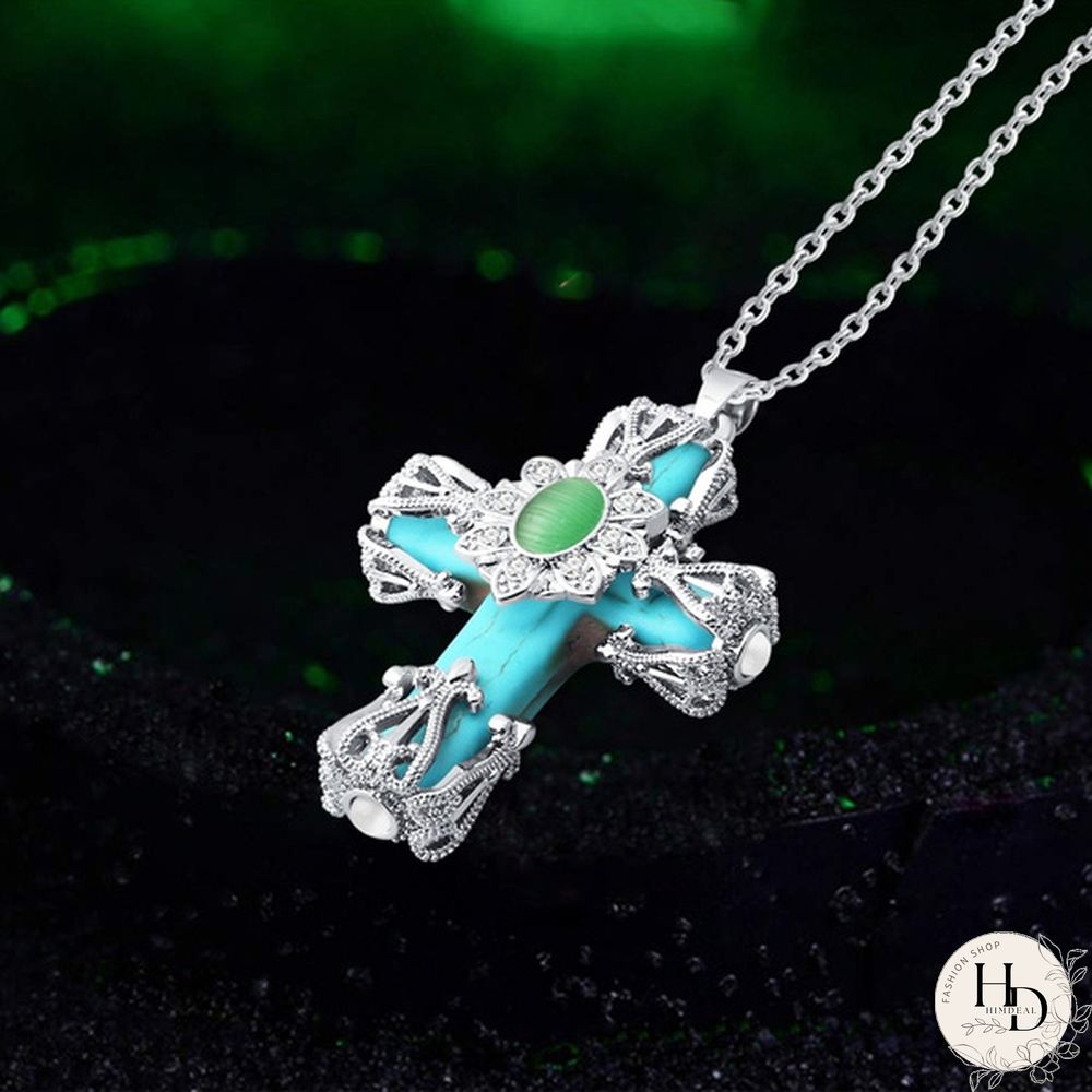 Turquoise Necklace, Cathedral Cross Necklace, Cross Pendant, Turquoise Jewelry, Faith Necklace, Religious Jewelry