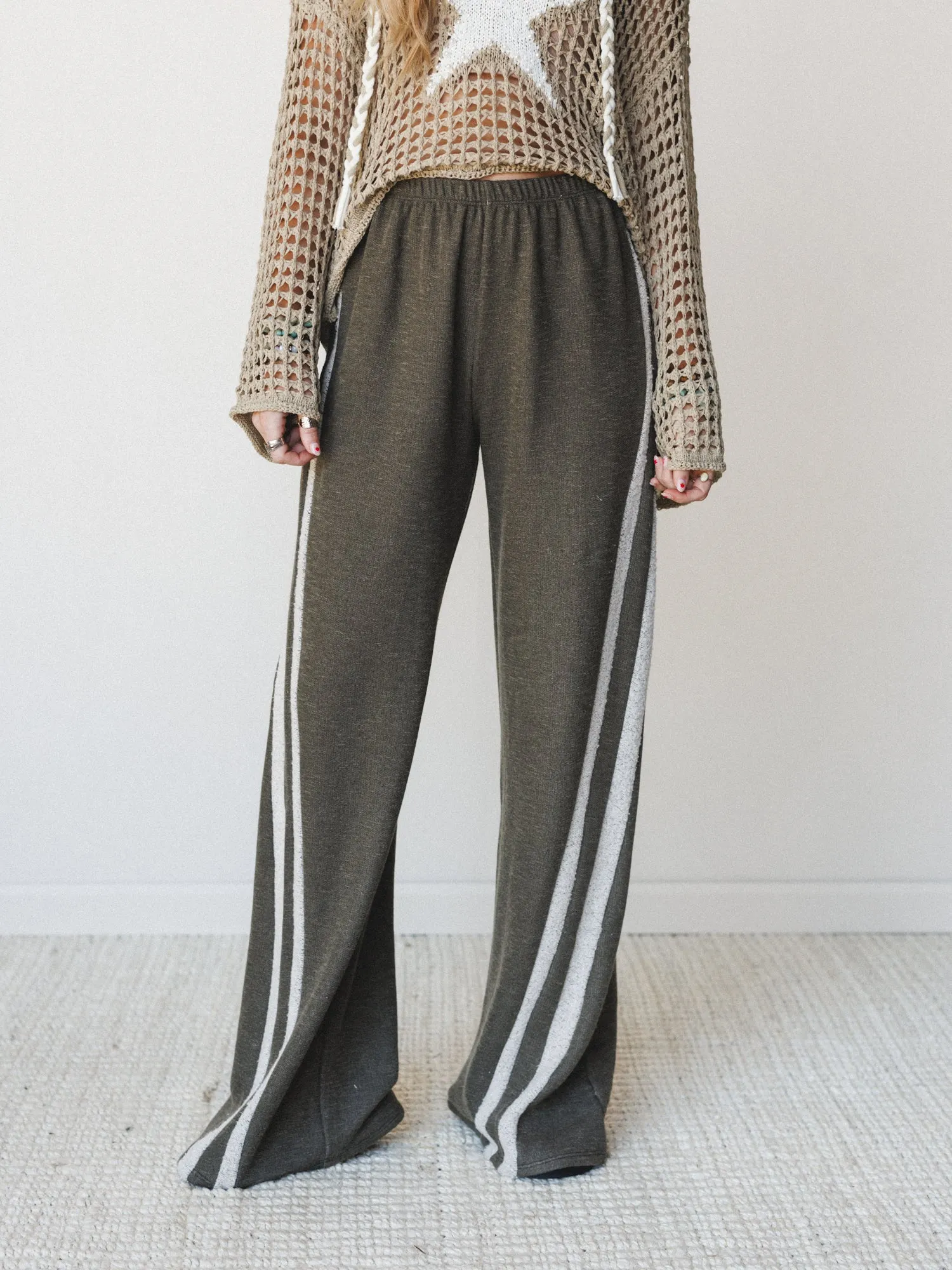 The Nest Racing Stripe Wide Leg Pants - Olive