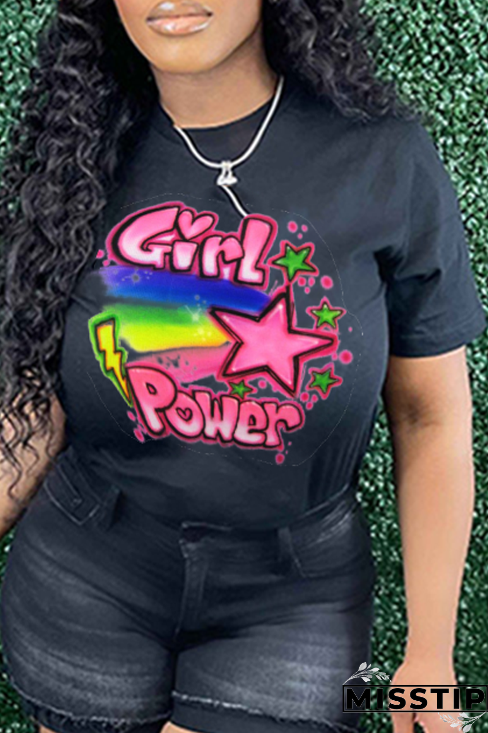 Black Street Vintage Print Patchwork Letter O Neck T-Shirts