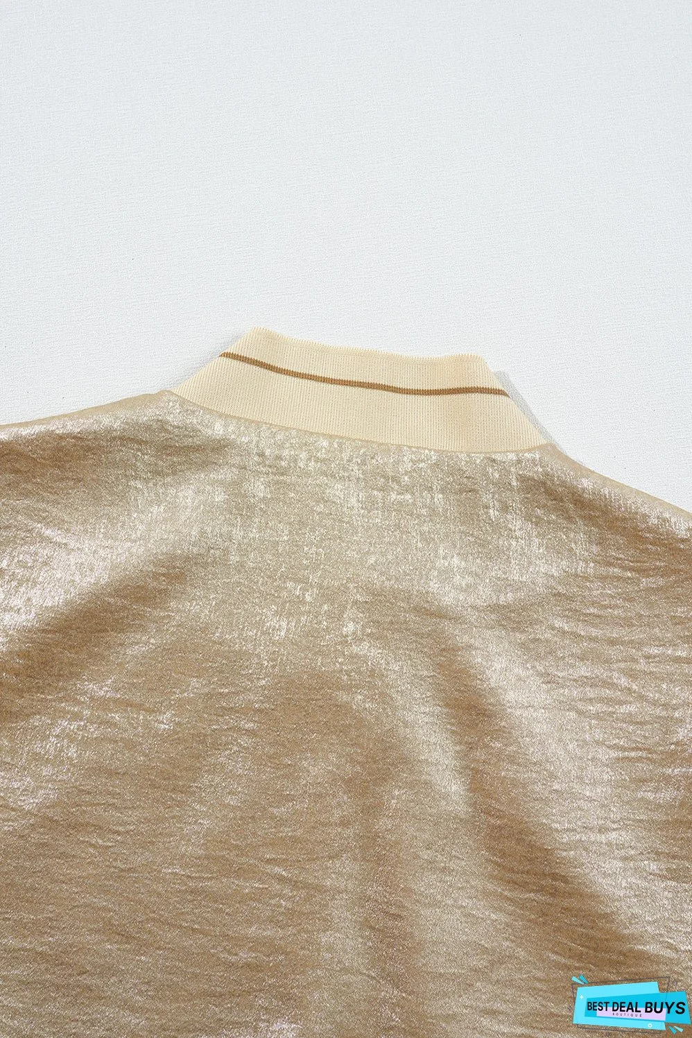 Pale Khaki Metallic Zip up Baseball Jacket