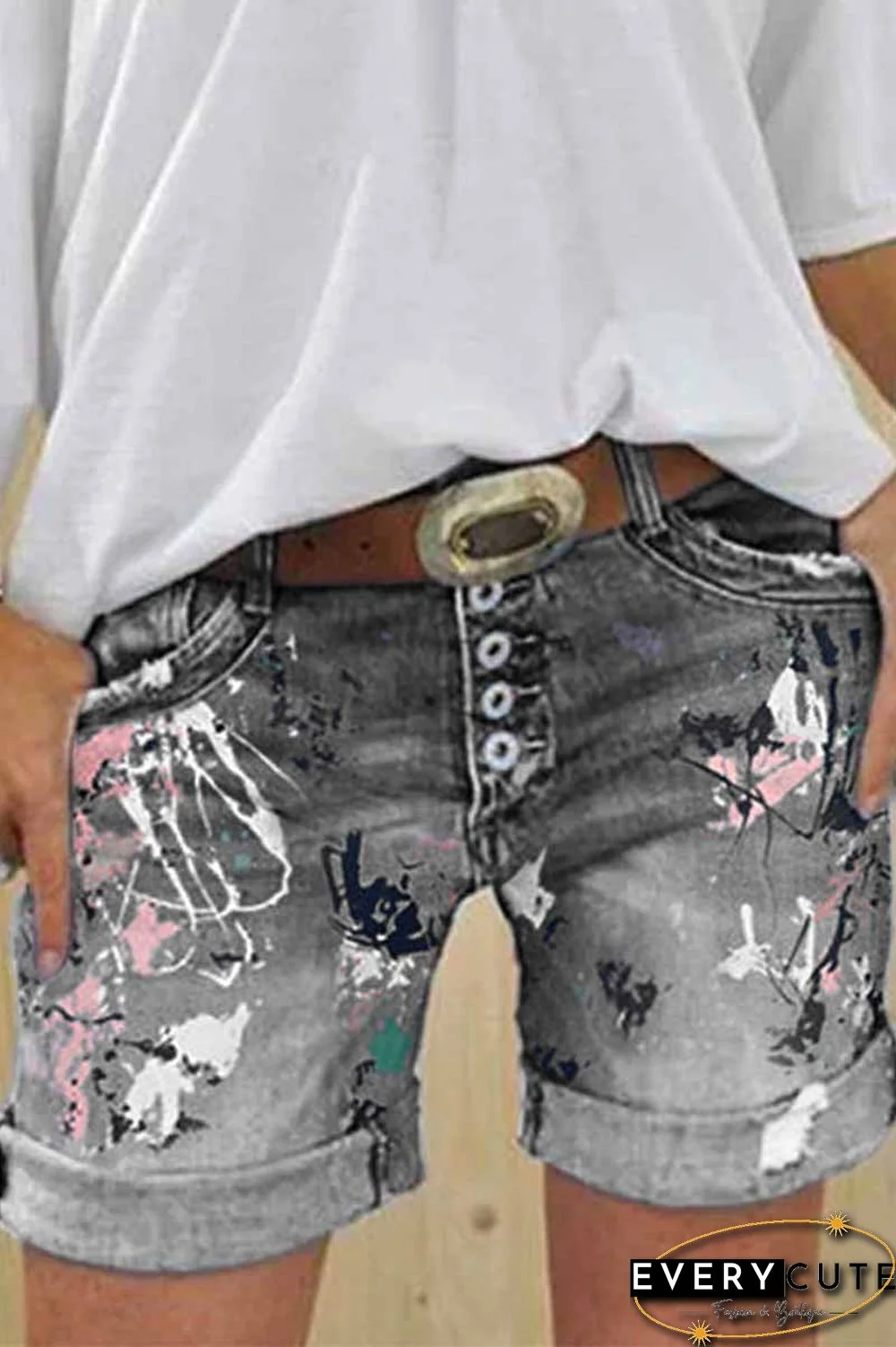 Washed Printed Casual Jeans