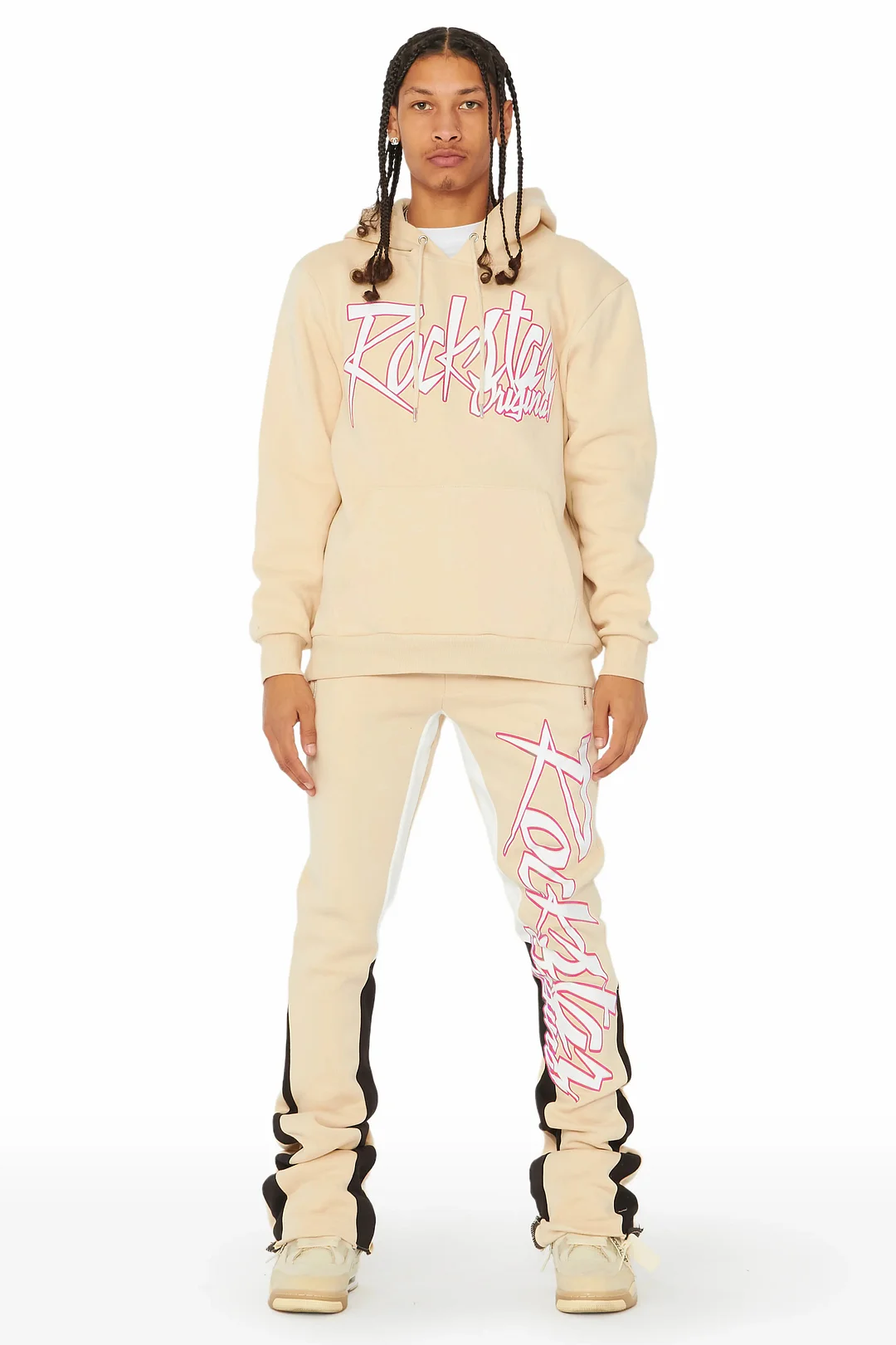 Kalibre Tan/Pink Hoodie/Stacked Flare Track Set