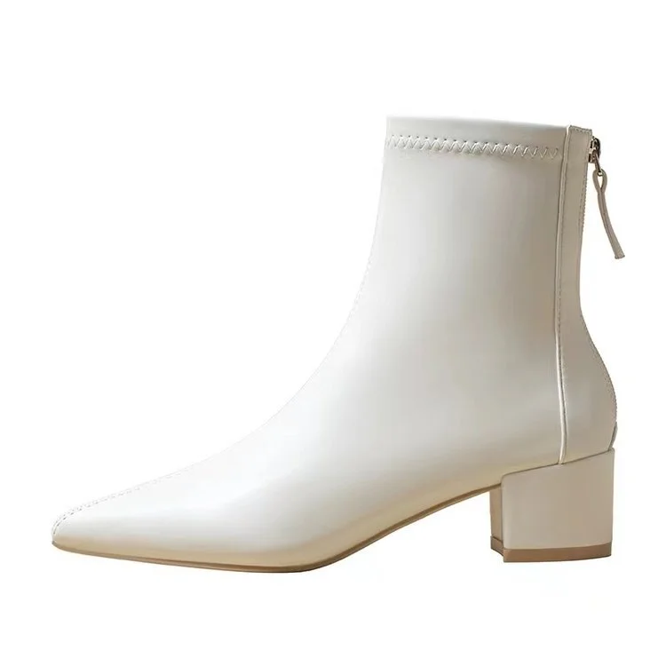 Churchf Churchf 2023 New Korean Version Of Pointed Ankle Boots Thick Heel Rear Zipper Middle Heel Martin Boots Fashion Fashion Women's Shoes