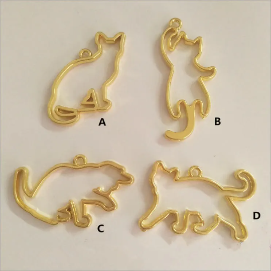 10Pcs 4 Style Gold Open Back Bezel Animal Cat Charm Tricks Series Diy Charms Pendant Jewelry Accessories Handmade Craft Floating locket 