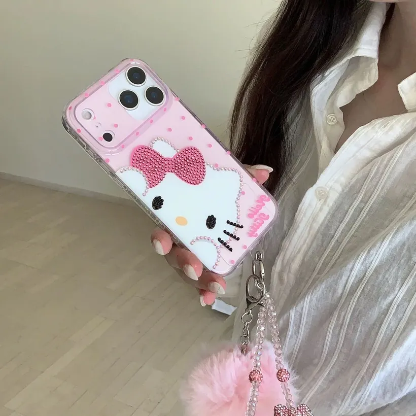 ハローキティ iPhoneケース ラインストーン付きドット模様透明ケース
