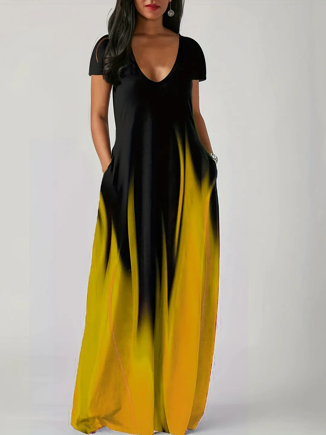 Churchf Churchf Summer Loose Print Casual Sexy Women's Dress Long Skirt Pocket Long Style Even