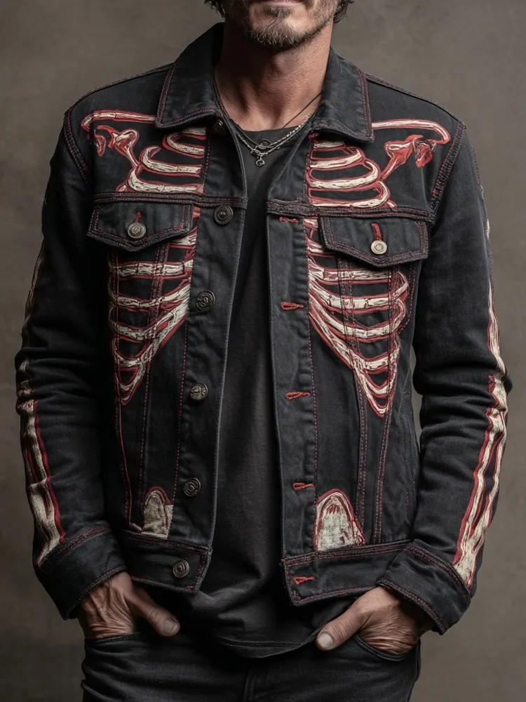 Men's Halloween Skeleton Embroidered Cozy Jacket