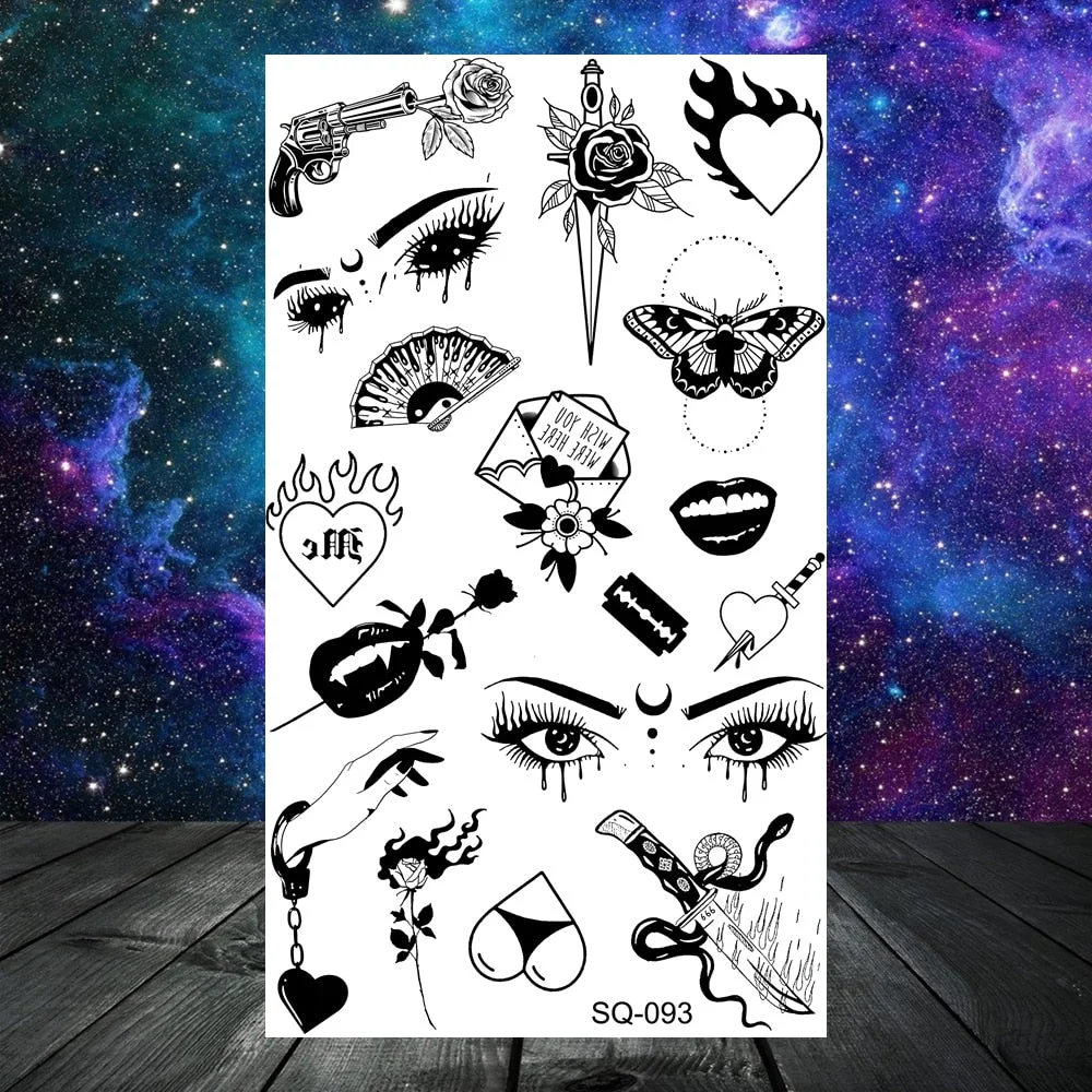 Small Skull Henna Feather Arrow Temporary Tattoos For Women Adult Kids Cross Scorpion Anchor Fake Tattoo Neck Arm Finger Tatoos