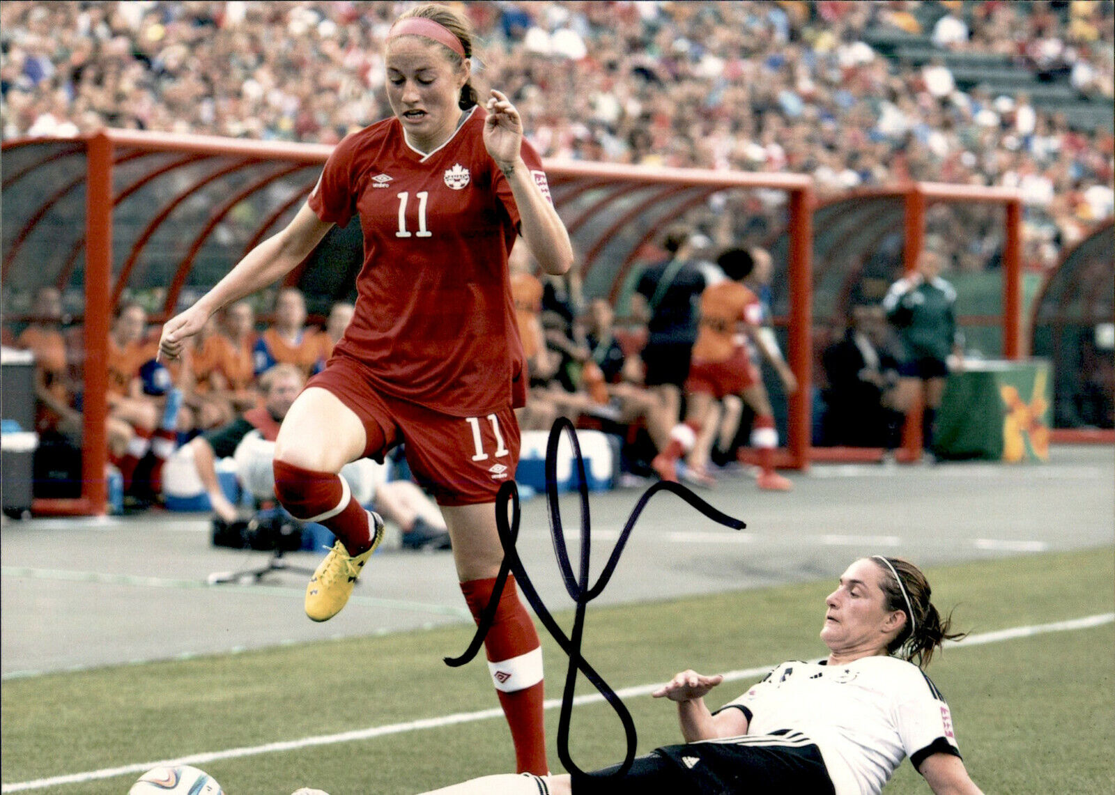 Janine Beckie SIGNED 5x7 Photo Poster painting CANADA WOMENS SOCCER