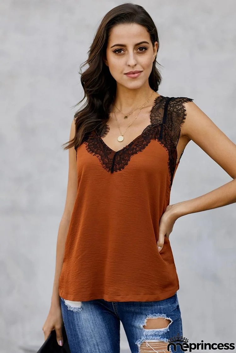 Orange Sleeveless One More Night Lace Cami Tank