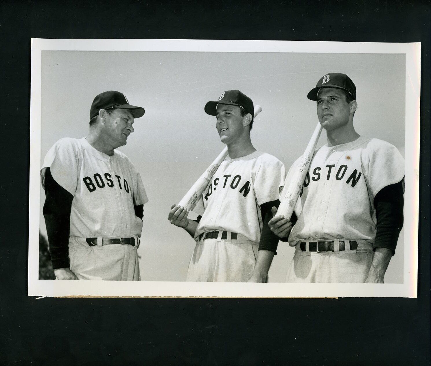 Pinky Higgins Dick Brodowski Faye Throneberry 1955 Press Photo Poster painting Boston Red Sox