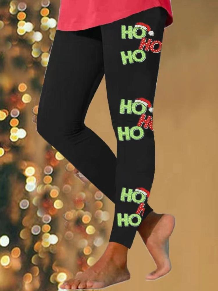 Women's Merry Christmas HO Letter Print Leggings