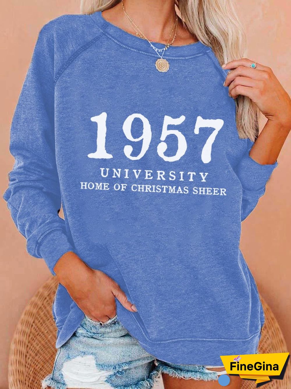 Women's 1957 University Home Of Christmas Cheer Print Casual Sweatshirt