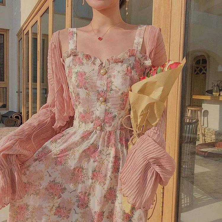 Cute Rose Garden Vintage-Blooms Cottagecore Spring Cottage Dress SP16083