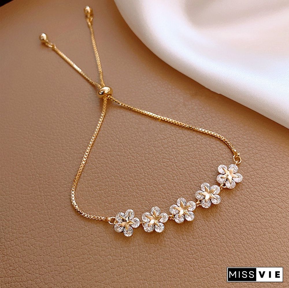 NEW Fashion pretty 925 Silver Lucky Zircon Flower bracelet Chain Adjustable bracelet European Bangle Bracelet Beads Arrow Heart Jewelery Christmas Gifts