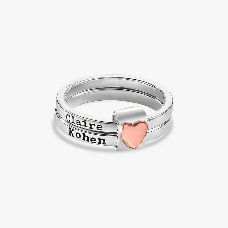 For Love - Customized Husband & Wife's Names Heart Stacked Ring