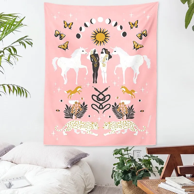 Abstract psychedelic tapestry Sun and moon flower woman tapestry  art decoration bedroom sofa background wall decoration cloth