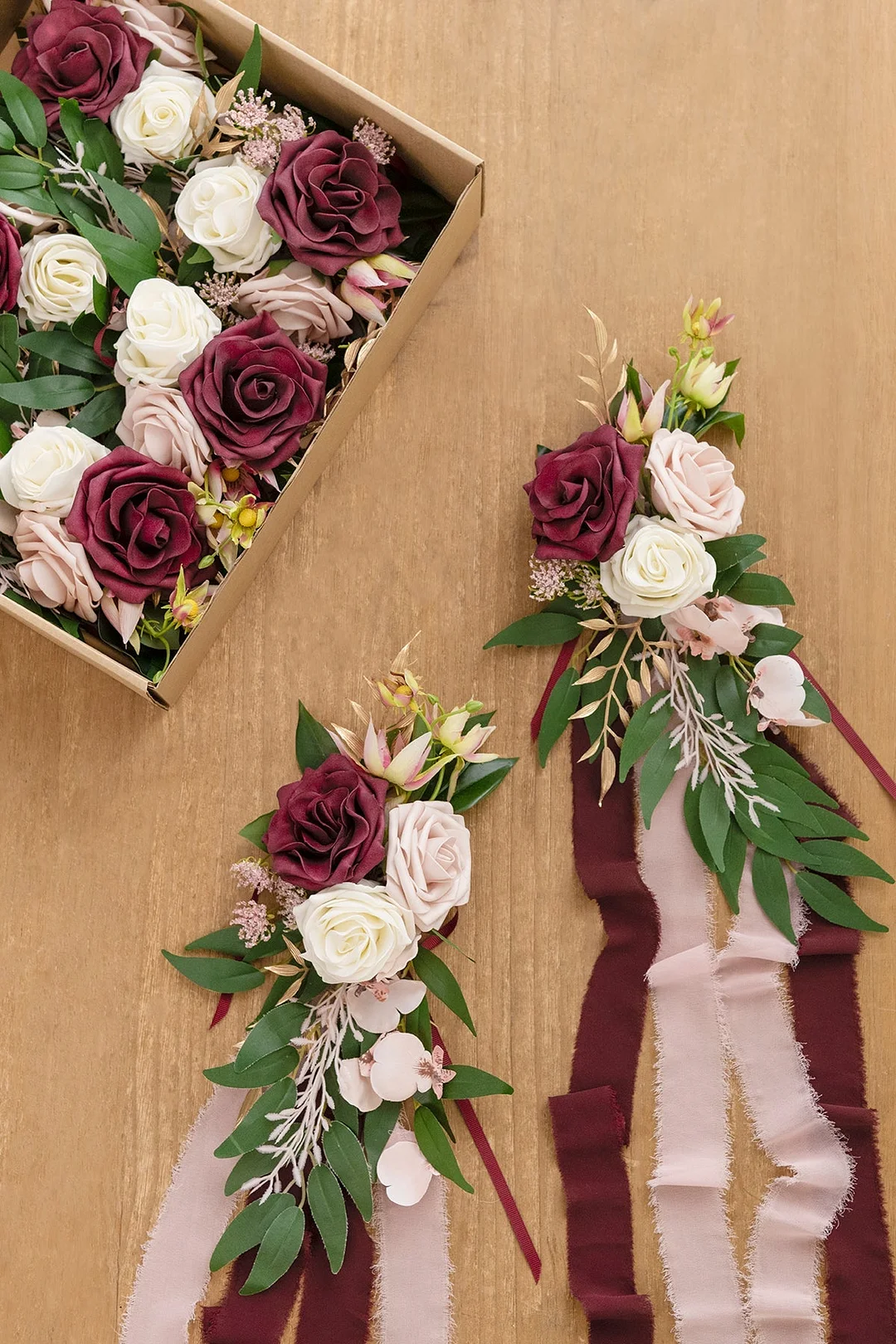 Wedding Aisle Decoration Pew Flowers in Romantic Marsala