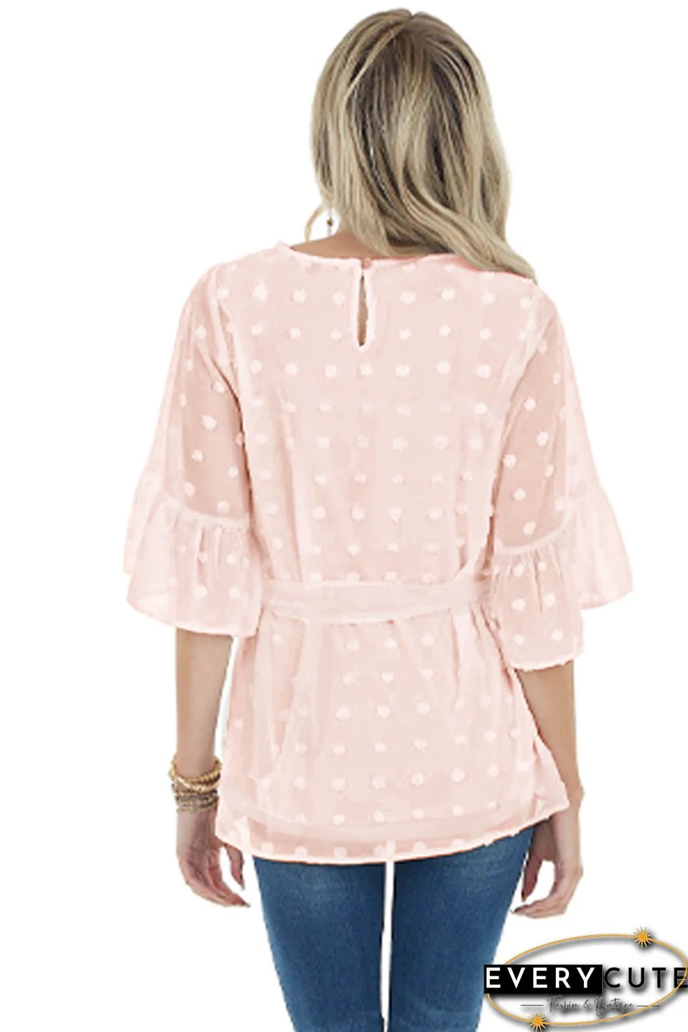 Pink Swiss Dot Tie Blouse