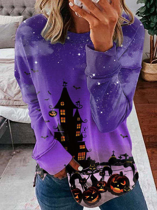 Halloween Pumpkin Castle Starry Sky  Sweatshirts