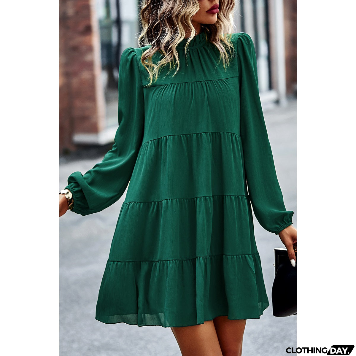 High Neck Comfort Tiered Dress