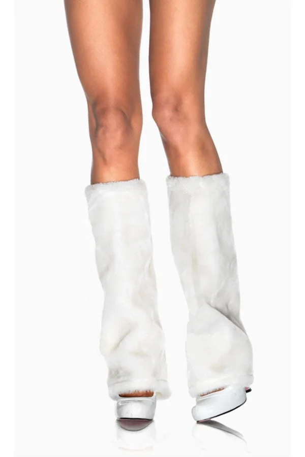 White Boot Covers Fur Christmas Leg Warmers-elleschic