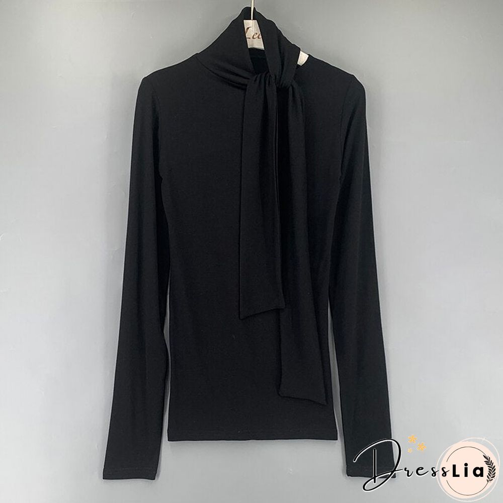 Christmas Gift Solid Basic Long Sleeve Womens Tshirt Casual Black White Slim Fashion Off Shoulder Top T Shirt Ladies Fashion Korean Tee Shirt