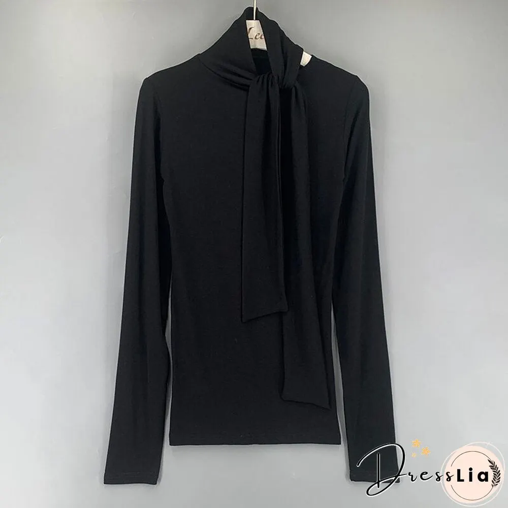 Christmas Gift Solid Basic Long Sleeve Womens Tshirt Casual Black White Slim Fashion Off Shoulder Top T Shirt Ladies Fashion Korean Tee Shirt