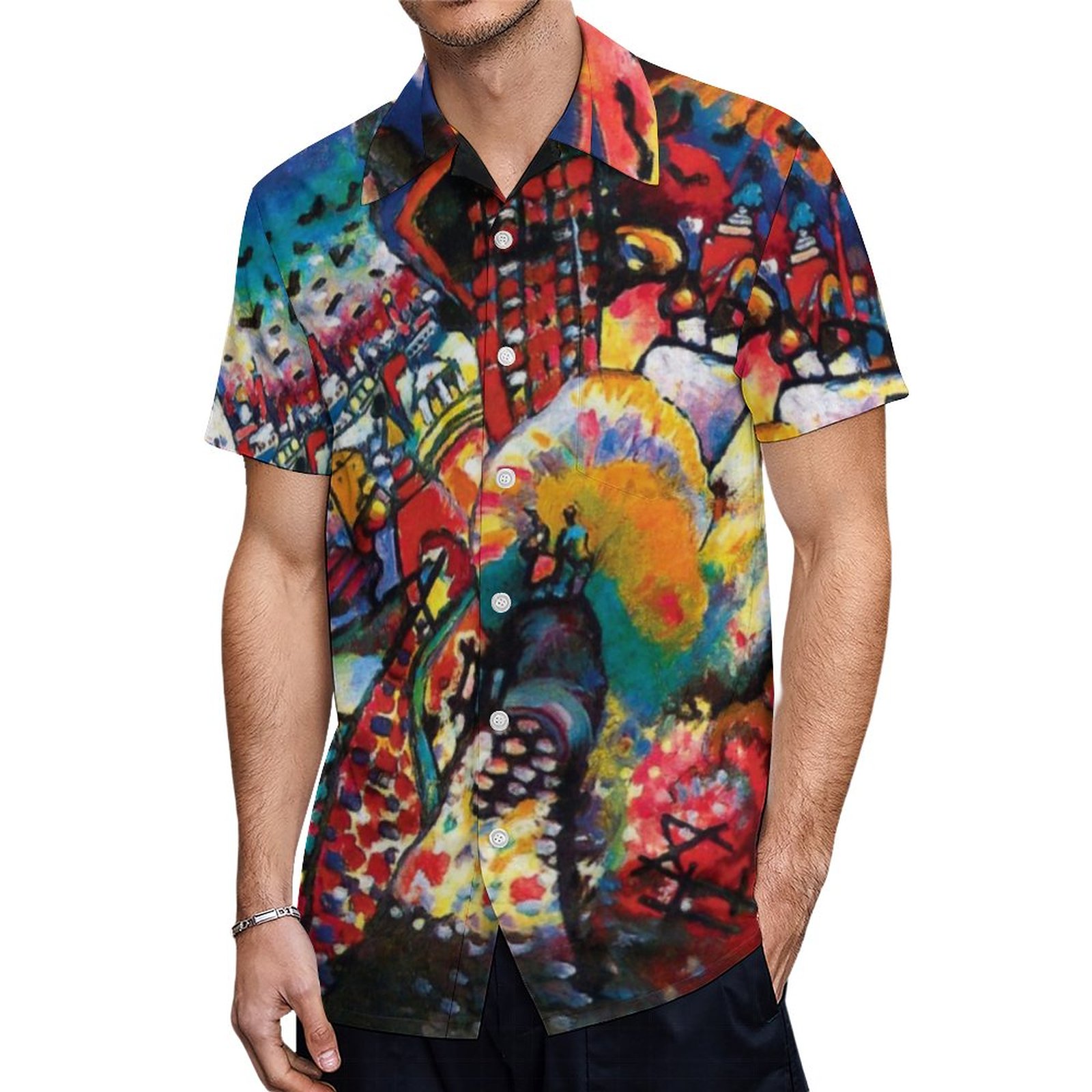 Wassily Kandinsky Moscow Cityscape Abstract Art Hawaiian Shirt Mens Button Down Tropical Hawaii Beach Shirts