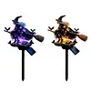 Solar Powered Halloween Witch Broom Stake Resin Light for Outdoor Decor
