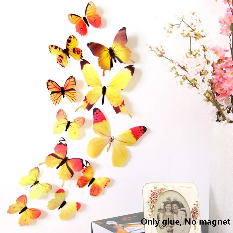 3D Blue Color butterfly Simulation PVC Wall Stickers Fridge magnet Decorative painting accessories living room decoration modern