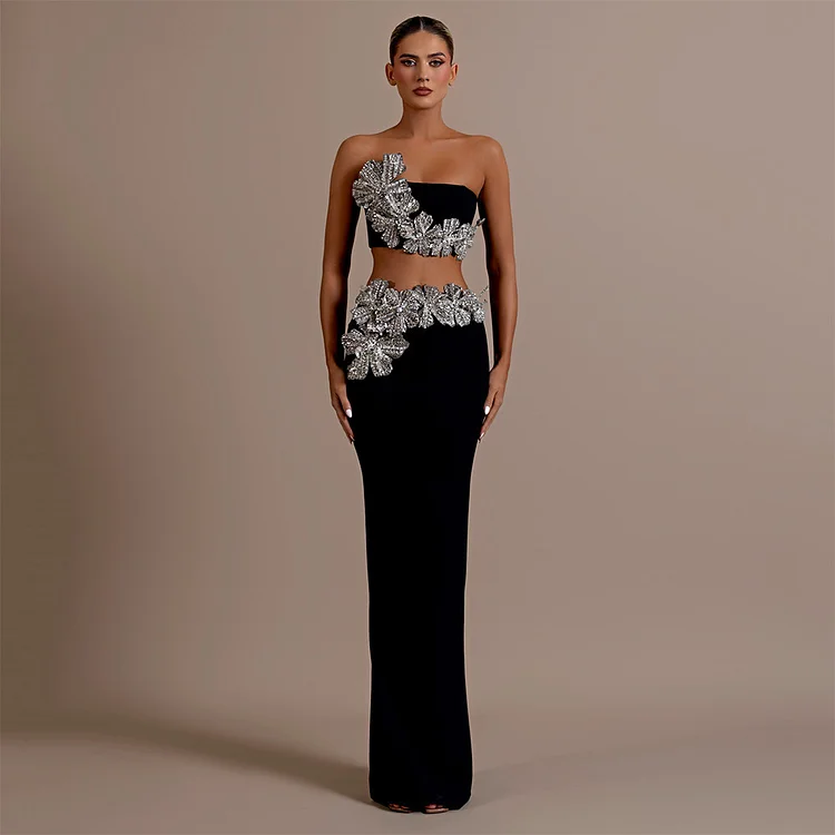 Tube Top High Waist Skirt Set