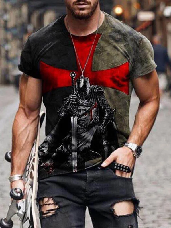 Knight Printed Round Neck Loose T-shirt