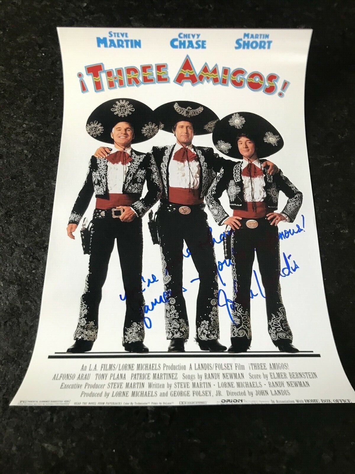 * JOHN LANDIS * signed 12x18 poster * THREE AMIGOS * DIRECTOR * COA * 1