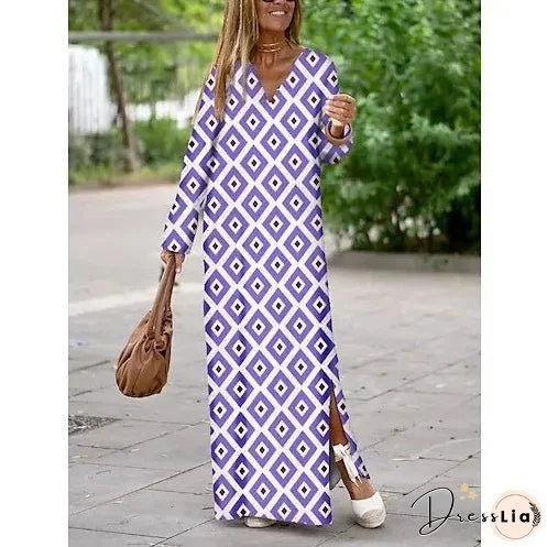 Summer New Products Fashion Printing V-neck Long Dress Women