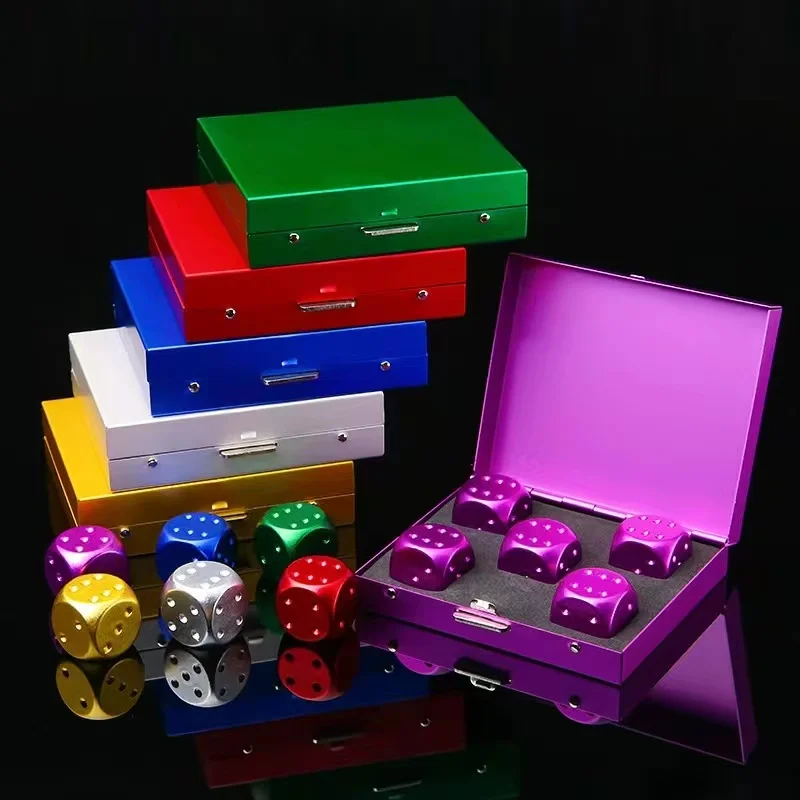 5 in 1 Precision Aluminum Alloy Solid Metal Dices Poker Party Game Toy Portable Dice Man Boyfriend Gift (