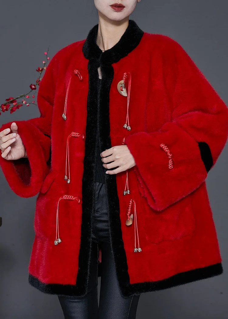 Bohemian Red Tasseled Patchwork Mink Velvet Coats Spring
