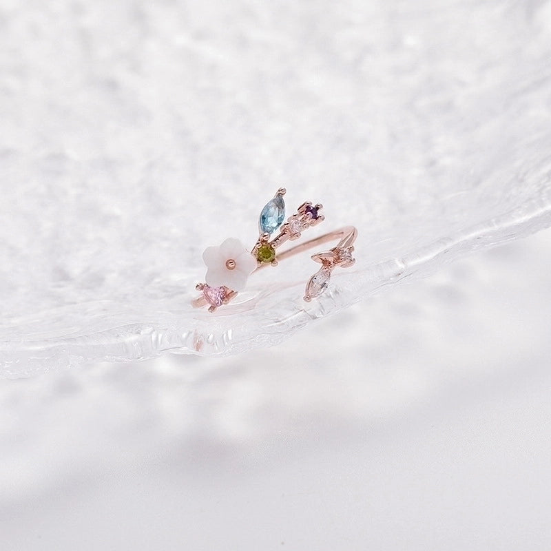 Minimalist Flower Copper Inlay Zircon Rings