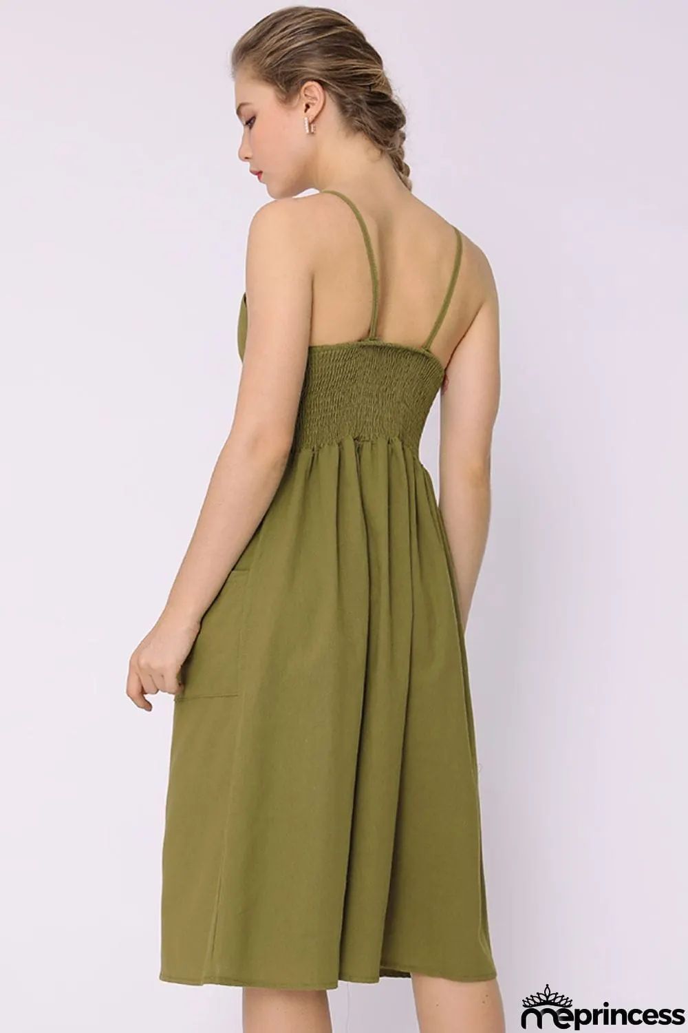 Spaghetti Strap Smocked Dress with Pockets