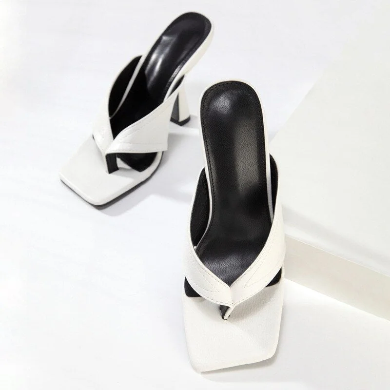 2021 Women Temperament White Office High Heels Summer Fashion Personality Flip Flops Slip-on Comfortable Ladies  Women Shoes