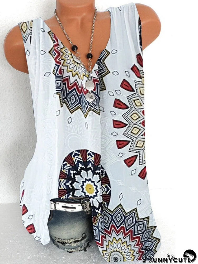 Women Casual Sleeveless V-neck Floral Printed Top