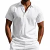 Men's British-Style Vacation Linen Short-Sleeve Polo Shirt by Inlyline