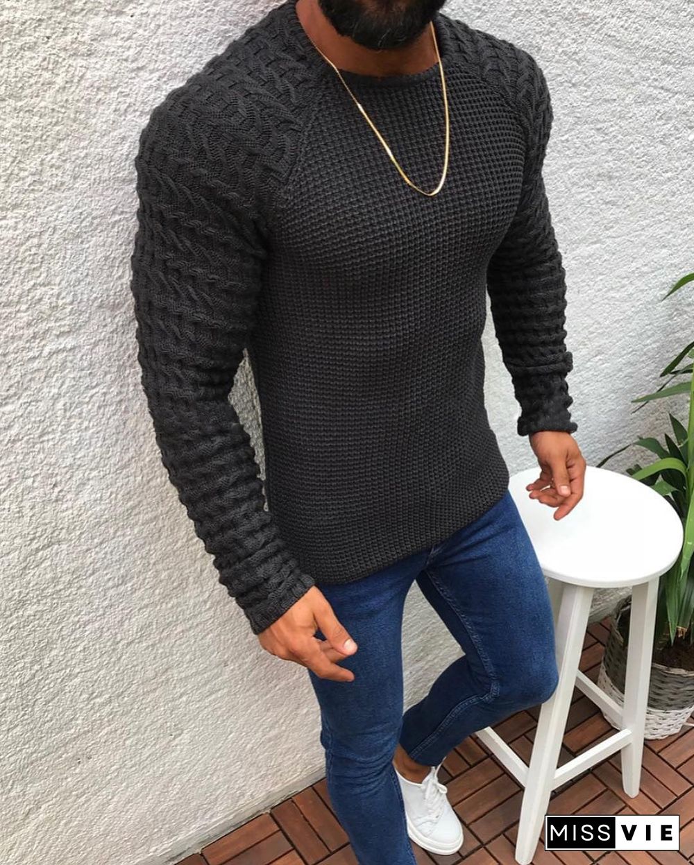 Slim Long Sleeve Round Neck Pullover Sweater Top